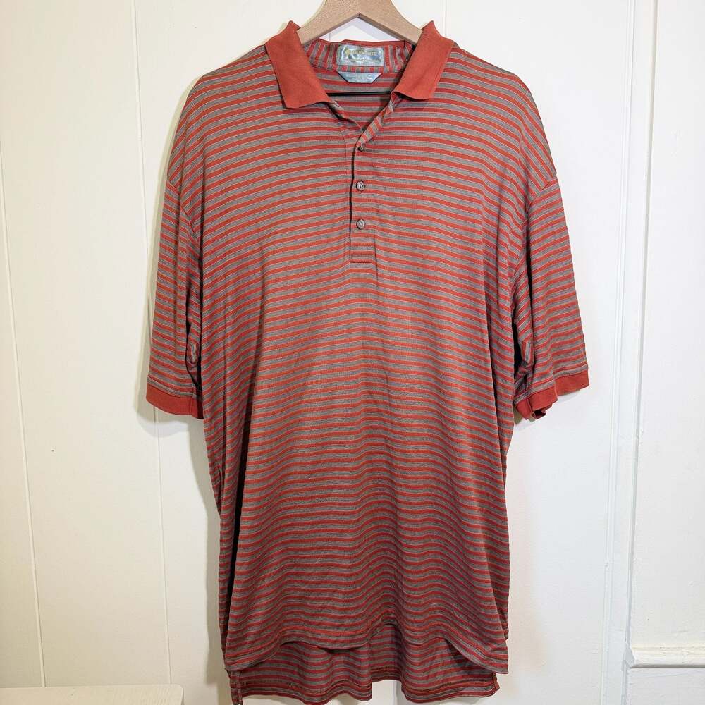Descente International Collection Polo Shirt Mens L Striped Egyptian Cotton Golf
